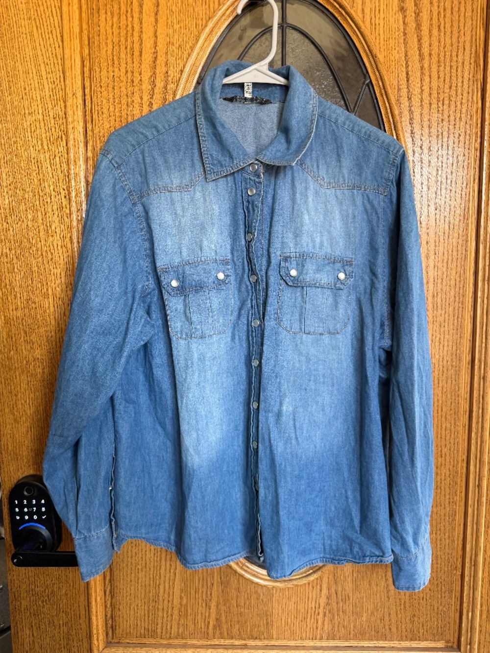 Baccini Blue denim button up shirt, Size 18/20